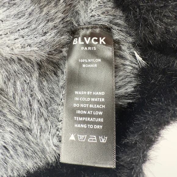 Blvck Paris Fuzzy Mohair Sweater Black White Striped Crewneck Pullover NWOT S - Picture 3 of 5